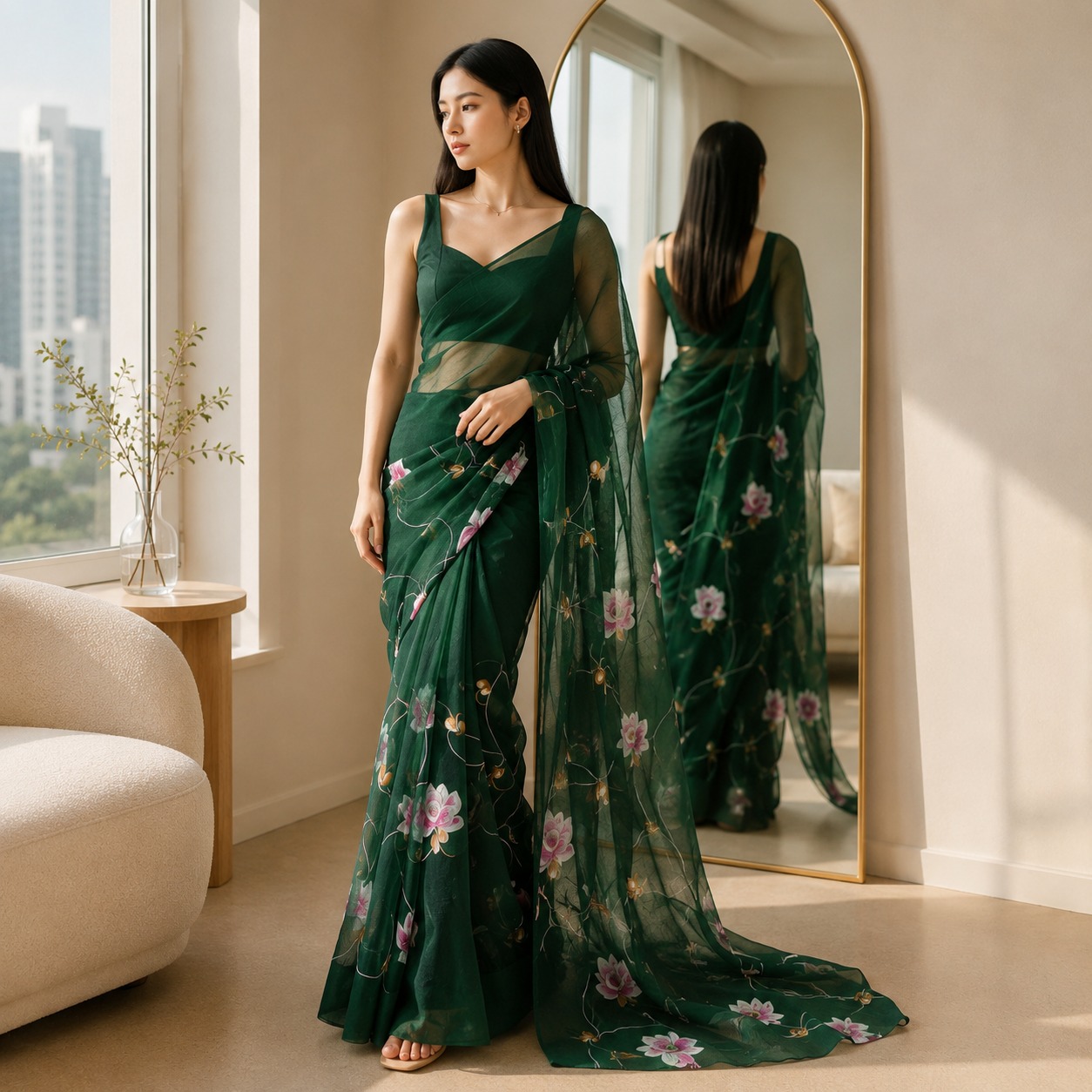 Pink Floral Georgette Saree