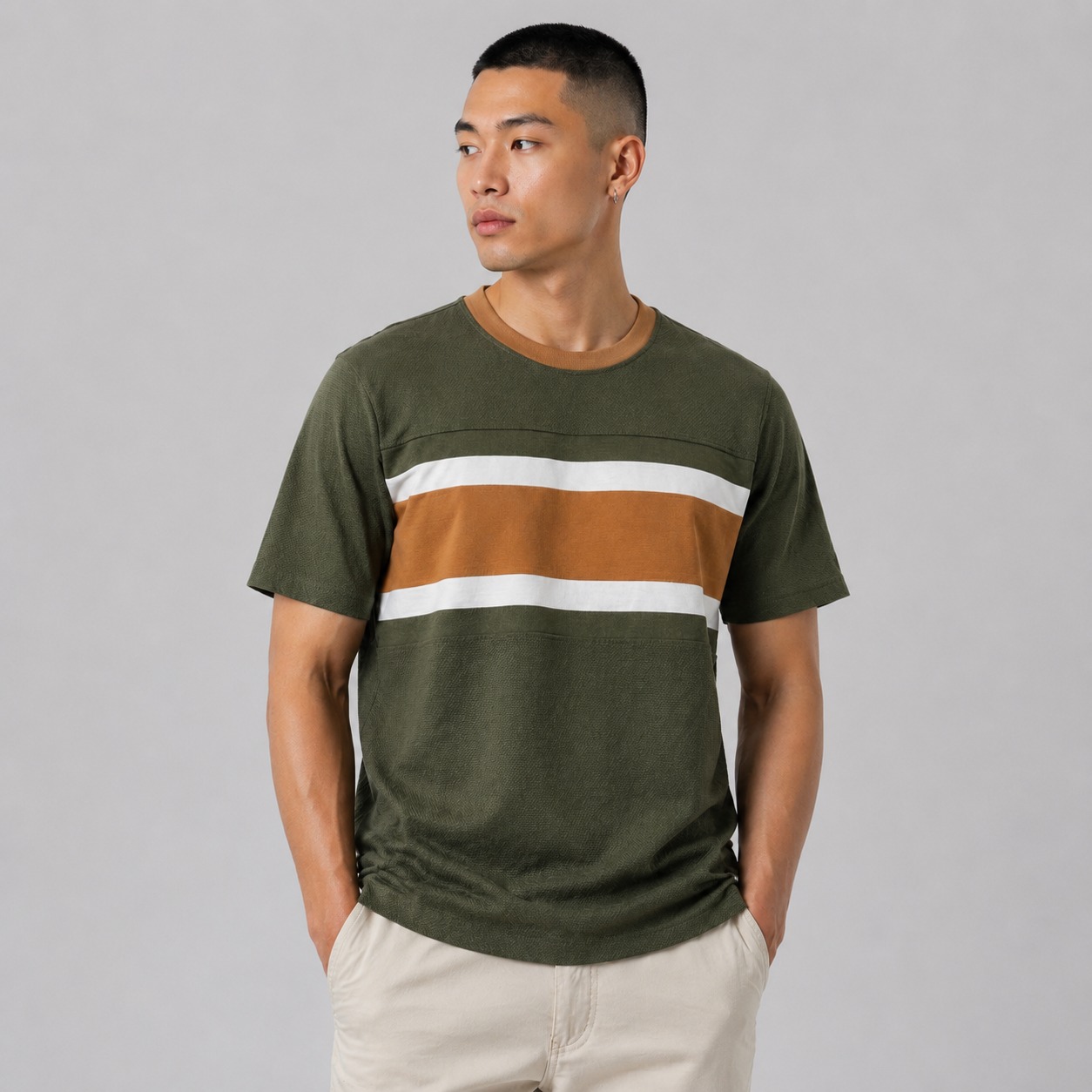 Olive Green Striped T-Shirt