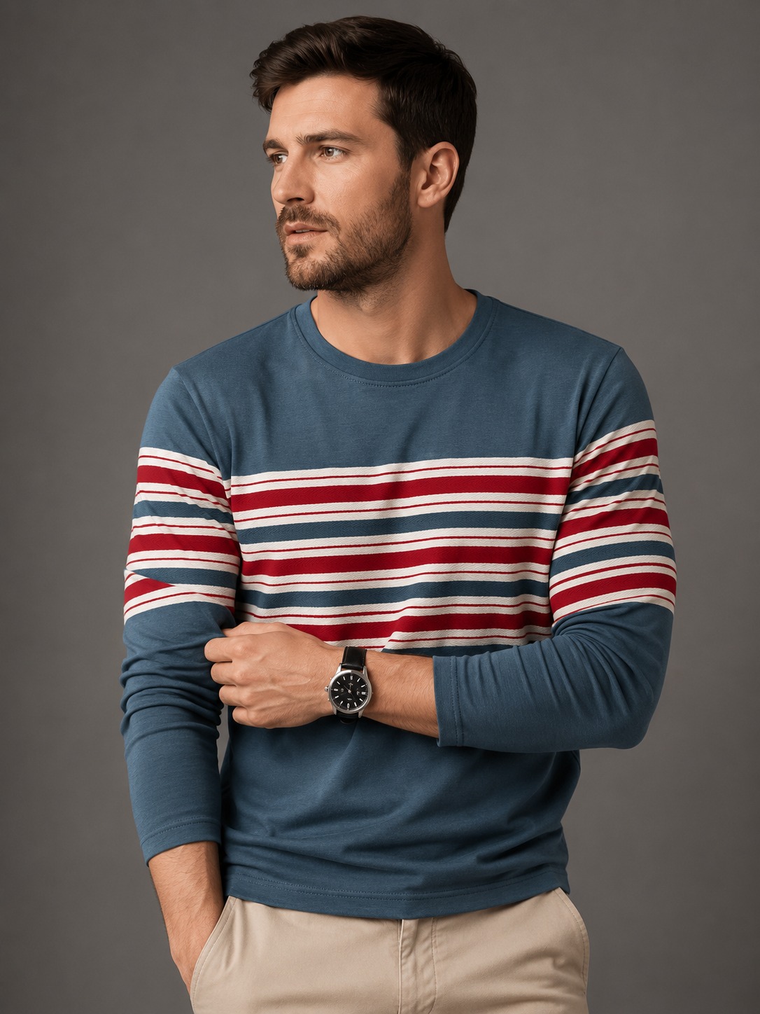 Navy Graphic Long Sleeve T-Shirt