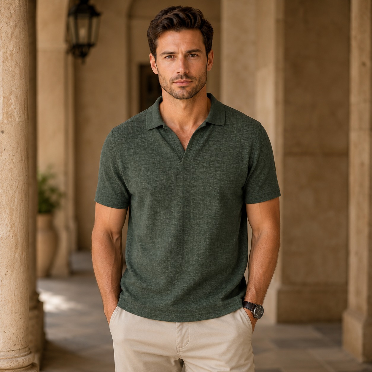 Dark Green Textured Polo Shirt