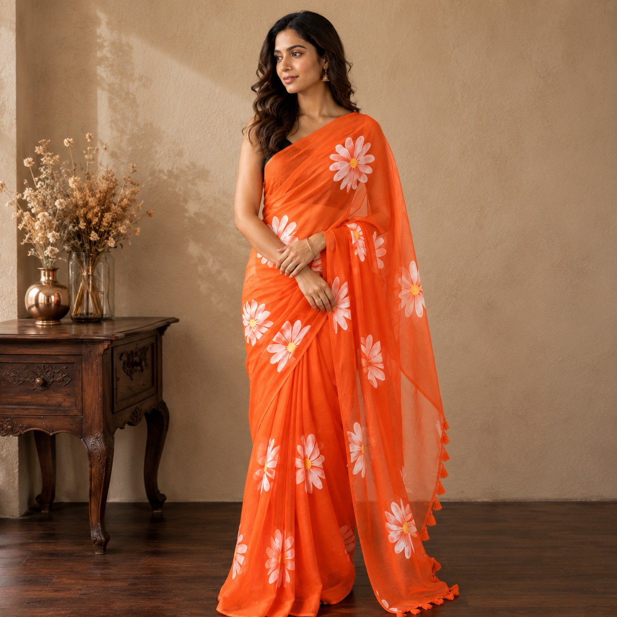 Mul Cotton Hand Painted Saree